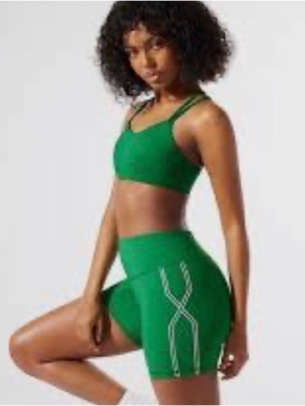 Savage X Fenty Green High-Rise Bike Shorts with White Piping